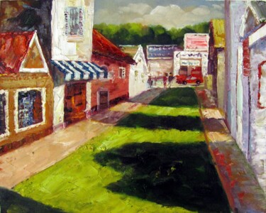 Painting titled "Coffee shop #201" by Lermay Chang, Original Artwork, Oil Mounted on Wood Stretcher frame