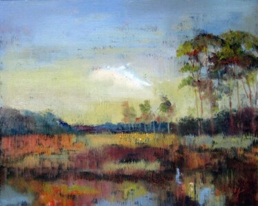 Painting titled "Country water #002" by Lermay Chang, Original Artwork, Oil Mounted on Wood Stretcher frame