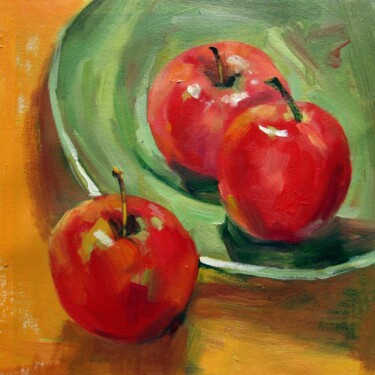 Painting titled "Apple 003" by Lermay Chang, Original Artwork, Oil Mounted on Wood Stretcher frame