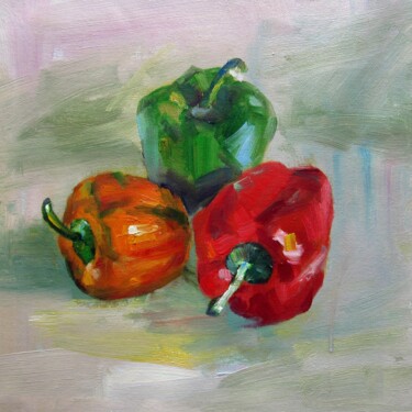 Painting titled "Bell pepper 002" by Lermay Chang, Original Artwork, Oil Mounted on Wood Stretcher frame