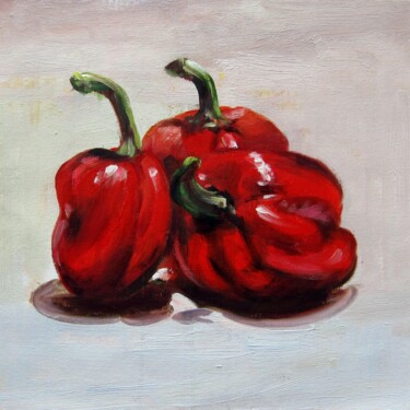 Painting titled "Bell pepper 003" by Lermay Chang, Original Artwork, Oil Mounted on Wood Stretcher frame