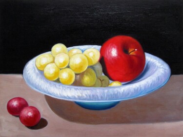 Painting titled "Apple Grasp 002" by Lermay Chang, Original Artwork, Oil Mounted on Wood Stretcher frame