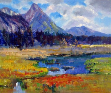 Painting titled "Mountain View #009" by Lermay Chang, Original Artwork, Oil Mounted on Wood Stretcher frame