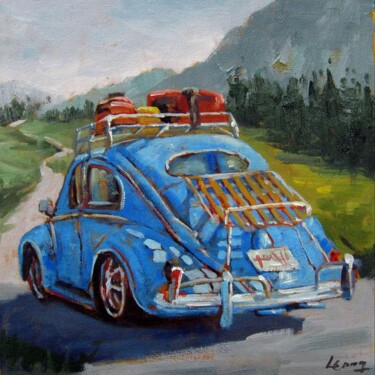 Painting titled "Car 007" by Lermay Chang, Original Artwork, Oil Mounted on Wood Stretcher frame