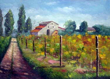 Painting titled "Country house #002" by Lermay Chang, Original Artwork, Oil Mounted on Wood Stretcher frame