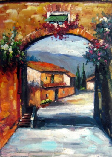 Painting titled "Country house #006" by Lermay Chang, Original Artwork, Oil Mounted on Wood Stretcher frame