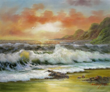 Peinture intitulée "Seawave 404" par Lermay Chang, Œuvre d'art originale, Huile Monté sur Châssis en bois