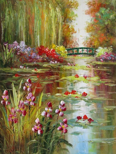 Malerei mit dem Titel "Waterlily garden #3…" von Lermay Chang, Original-Kunstwerk, Öl Auf Keilrahmen aus Holz montiert