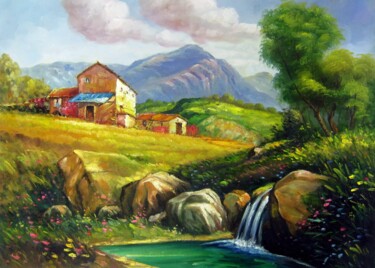 Pintura intitulada "Country house #009" por Lermay Chang, Obras de arte originais, Óleo Montado em Armação em madeira