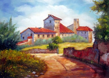 Painting titled "Country house #010" by Lermay Chang, Original Artwork, Oil Mounted on Wood Stretcher frame