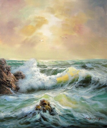 Peinture intitulée "Seawave 411" par Lermay Chang, Œuvre d'art originale, Huile Monté sur Châssis en bois