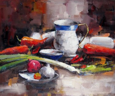 Painting titled "Vegetable #002" by Lermay Chang, Original Artwork, Oil Mounted on Wood Stretcher frame