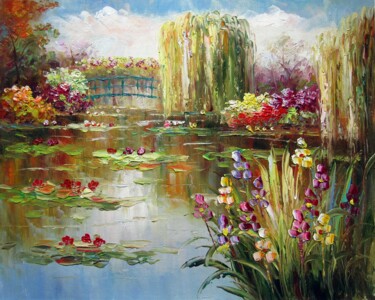 Malerei mit dem Titel "Waterlily garden #5…" von Lermay Chang, Original-Kunstwerk, Öl Auf Keilrahmen aus Holz montiert