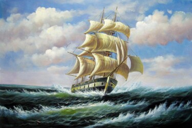 Pintura titulada "Tall Ship sailing 1…" por Lermay Chang, Obra de arte original, Oleo Montado en Bastidor de camilla de made…