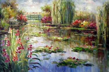 Painting titled "Waterlily #101" by Lermay Chang, Original Artwork, Oil Mounted on Wood Stretcher frame