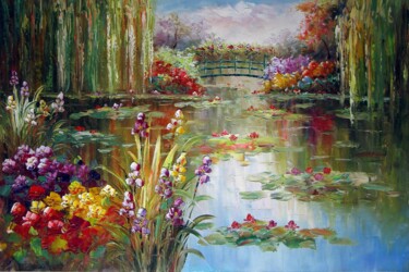 Painting titled "Waterlily #102" by Lermay Chang, Original Artwork, Oil Mounted on Wood Stretcher frame