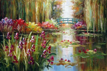 Painting titled "Waterlily #103" by Lermay Chang, Original Artwork, Oil Mounted on Wood Stretcher frame