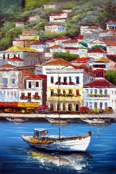 Painting titled "Greece 004" by Lermay Chang, Original Artwork, Oil Mounted on Wood Stretcher frame