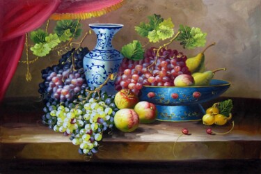 Painting titled "Fruit china 001" by Lermay Chang, Original Artwork, Oil Mounted on Wood Stretcher frame