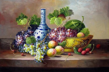 Painting titled "Fruit china 002" by Lermay Chang, Original Artwork, Oil Mounted on Wood Stretcher frame