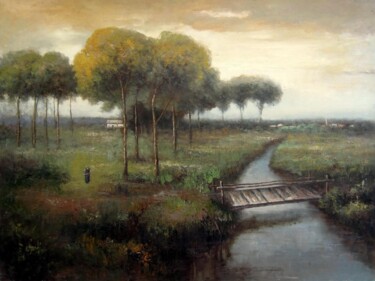 Peinture intitulée "Bridge on brook #001" par Lermay Chang, Œuvre d'art originale, Huile
