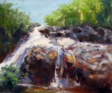 Painting titled "Brook 006" by Lermay Chang, Original Artwork, Oil Mounted on Wood Stretcher frame
