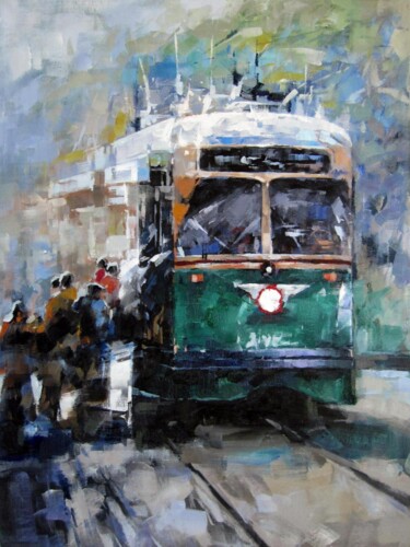 Painting titled "Bus #301" by Lermay Chang, Original Artwork, Oil
