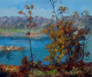 Painting titled "Waterside #302" by Lermay Chang, Original Artwork, Oil Mounted on Wood Stretcher frame