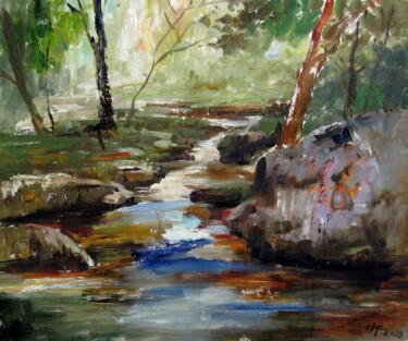 Painting titled "Brook 010" by Lermay Chang, Original Artwork, Oil Mounted on Wood Stretcher frame
