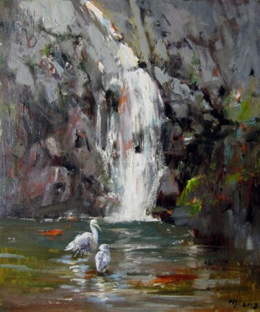 Painting titled "Brook 011" by Lermay Chang, Original Artwork, Oil Mounted on Wood Stretcher frame