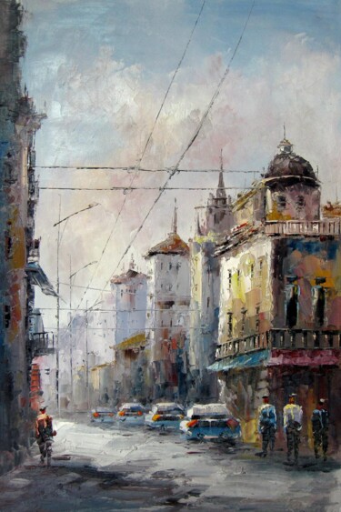 Painting titled "Street #128" by Lermay Chang, Original Artwork, Oil Mounted on Wood Stretcher frame