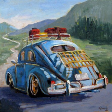 Painting titled "Car 203" by Lermay Chang, Original Artwork, Oil Mounted on Wood Stretcher frame