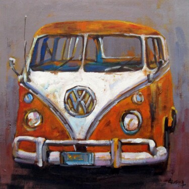 Painting titled "Car 205" by Lermay Chang, Original Artwork, Oil Mounted on Wood Stretcher frame