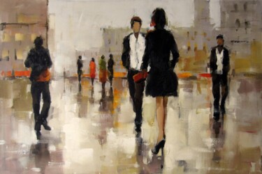 Painting titled "Street #131D" by Lermay Chang, Original Artwork, Oil Mounted on Wood Stretcher frame