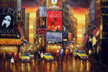 Malerei mit dem Titel "Time Square #014" von Lermay Chang, Original-Kunstwerk, Öl Auf Keilrahmen aus Holz montiert