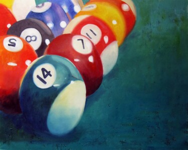 Painting titled "Snooker 001" by Lermay Chang, Original Artwork, Oil Mounted on Wood Stretcher frame