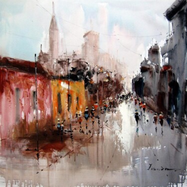 Painting titled "Street View #003" by Lermay Chang, Original Artwork, Oil Mounted on Wood Stretcher frame