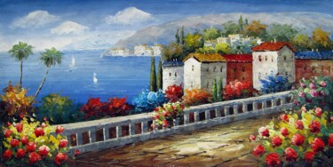 Painting titled "Mediterranean 309" by Lermay Chang, Original Artwork, Oil Mounted on Wood Stretcher frame