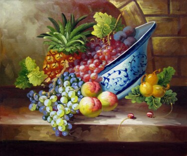 Painting titled "Fruit and china 106" by Lermay Chang, Original Artwork, Oil
