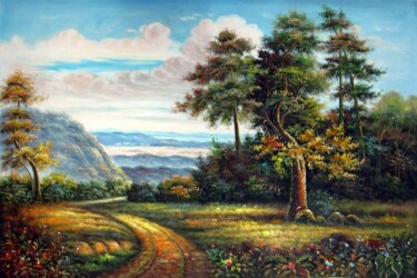 Painting titled "Country #909" by Lermay Chang, Original Artwork, Oil Mounted on Wood Stretcher frame