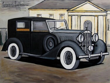 Painting titled "Vintage Car 102" by Lermay Chang, Original Artwork, Oil Mounted on Wood Stretcher frame