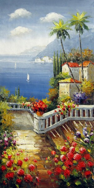 Painting titled "Mediterranean 315" by Lermay Chang, Original Artwork, Oil Mounted on Wood Stretcher frame