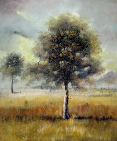Painting titled "Tree 303" by Lermay Chang, Original Artwork, Oil Mounted on Wood Stretcher frame