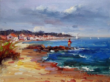 Painting titled "Seaside 128" by Lermay Chang, Original Artwork, Oil Mounted on Wood Stretcher frame