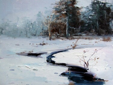 Painting titled "Snow 123" by Lermay Chang, Original Artwork, Oil Mounted on Wood Stretcher frame