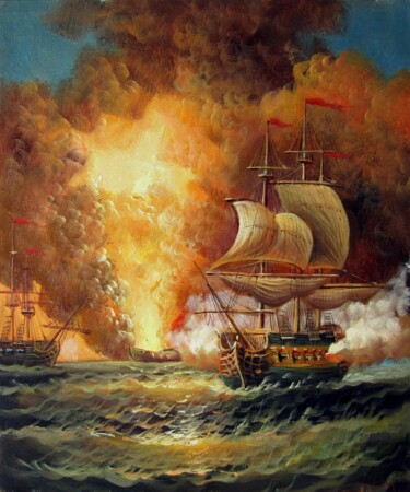 Peinture intitulée "Naval battle 009" par Lermay Chang, Œuvre d'art originale, Huile Monté sur Châssis en bois