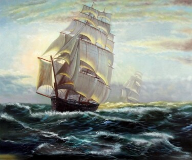 Peinture intitulée "Tall Ship sailing 0…" par Lermay Chang, Œuvre d'art originale, Huile Monté sur Châssis en bois