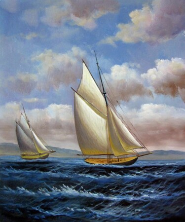 Pintura titulada "Tall Ship sailing 0…" por Lermay Chang, Obra de arte original, Oleo Montado en Bastidor de camilla de made…