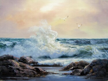 Картина под названием "Seawave 033" - Lermay Chang, Подлинное произведение искусства, Масло Установлен на Деревянная рама дл…