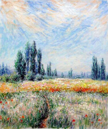 Malarstwo zatytułowany „Monet style D003” autorstwa Lermay Chang, Oryginalna praca, Olej Zamontowany na Drewniana rama noszy